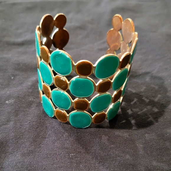 Jewelry - 💎 Metal Cuff Bracelet – Gold, Turquoise Blue & Brown | Boho Statement Piece